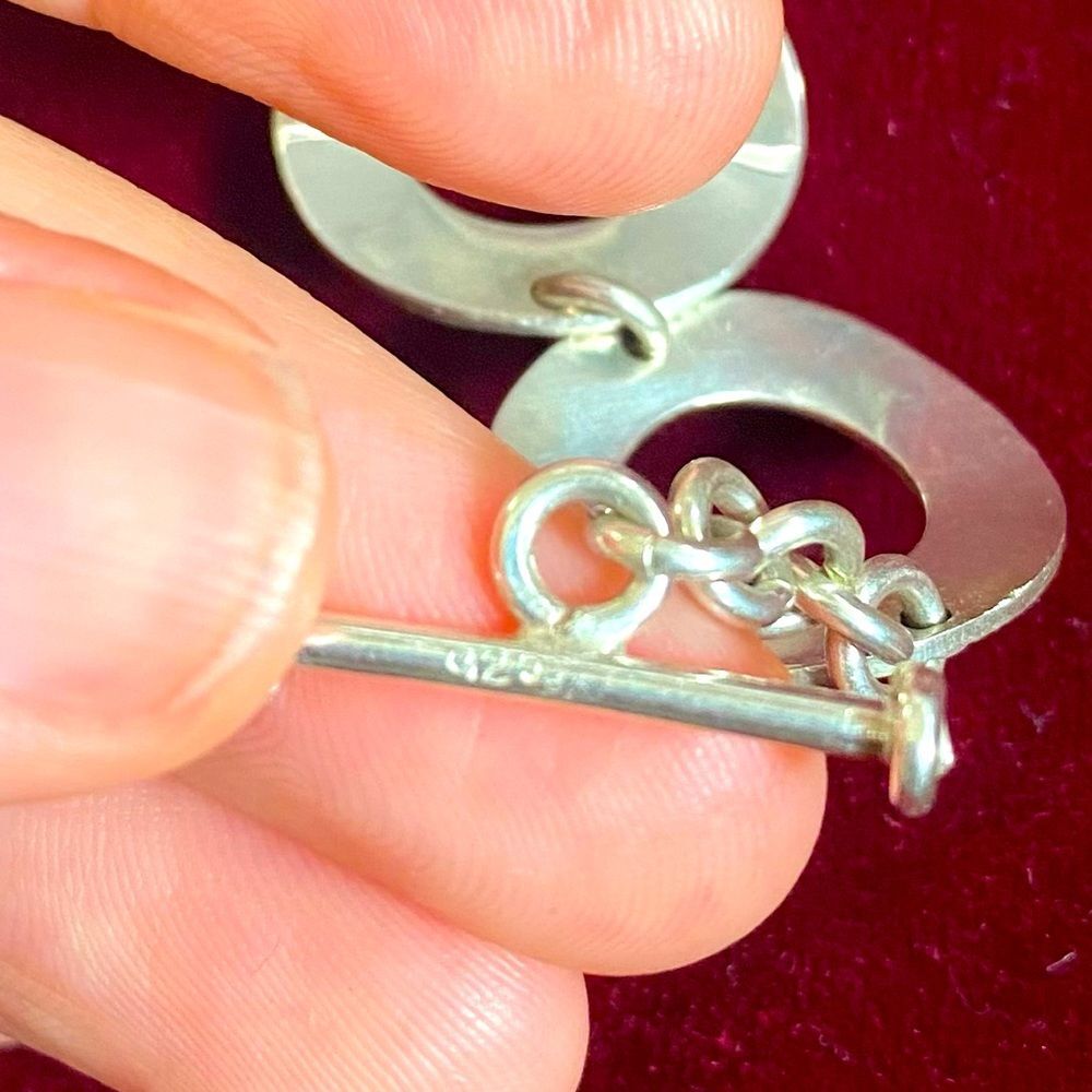 Taxco Mexico 925 Sterling Silver Link Bracelet Modernist Ribbed Toggle Gift NWOT - Picture 3 of 4